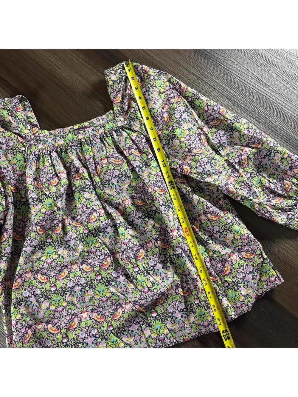 House of Liberty J Crew Sz 6 Floral Bird Print Top Squared Neck 3/4 Sleeves
